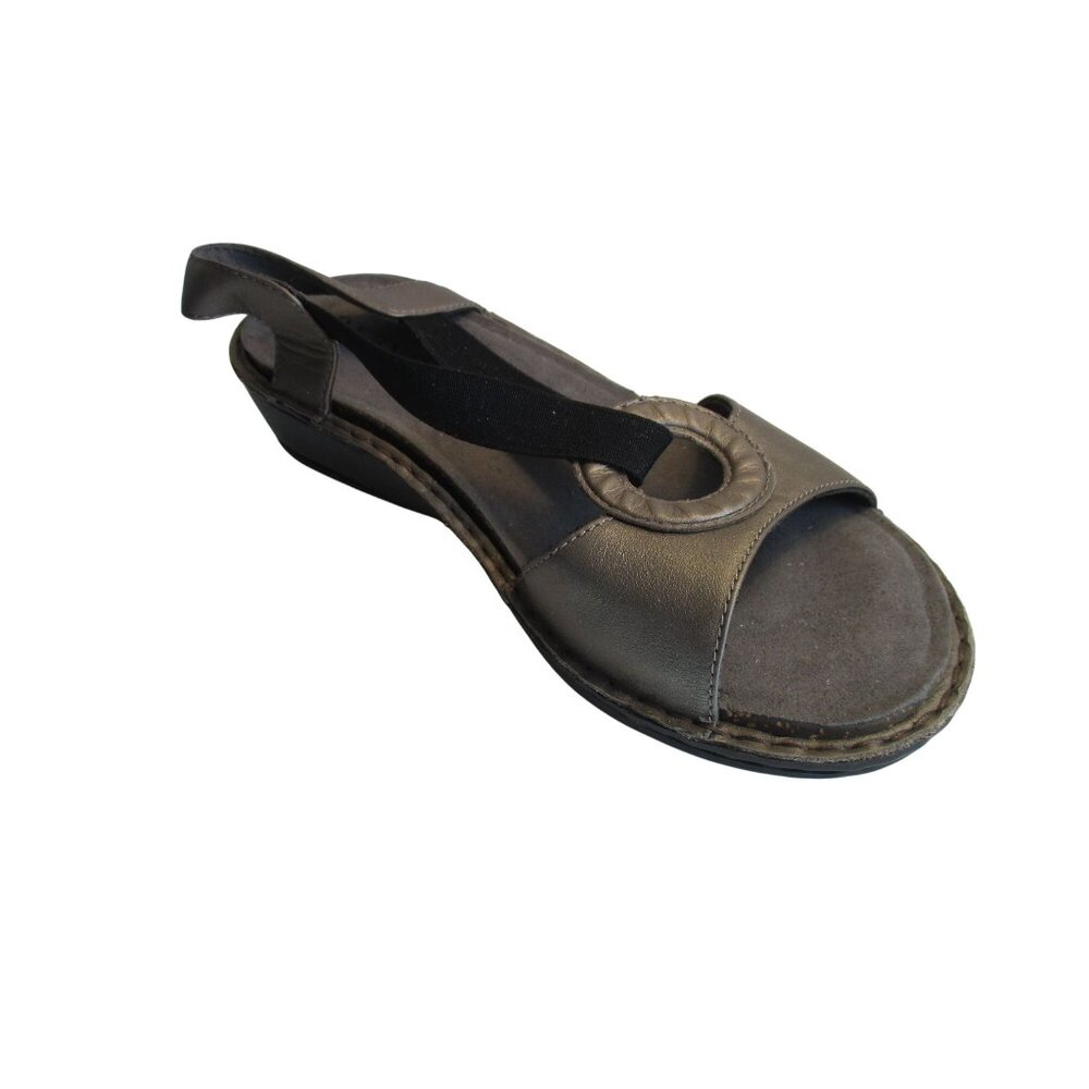 *aravon Taupe Gray Hoop T-Strap Sandal Leather Upper Open Toe